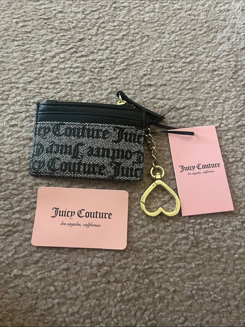 Juicy Couture Black & Pink Logo Card Case with Keyring